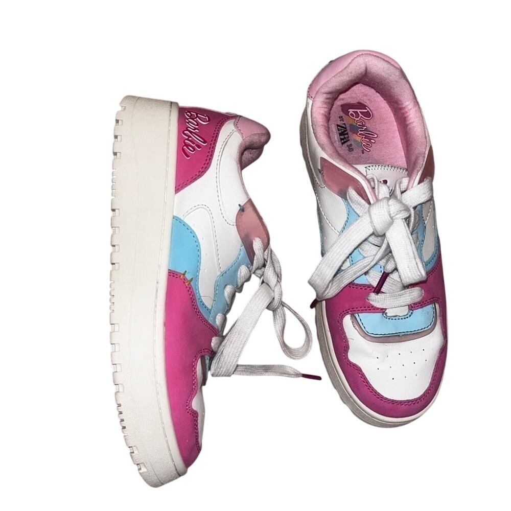 ZARA Multi Piece Maxi Sole Sneakers Barbie Pink Blue Colorblock 7.5 - Picture 2 of 10